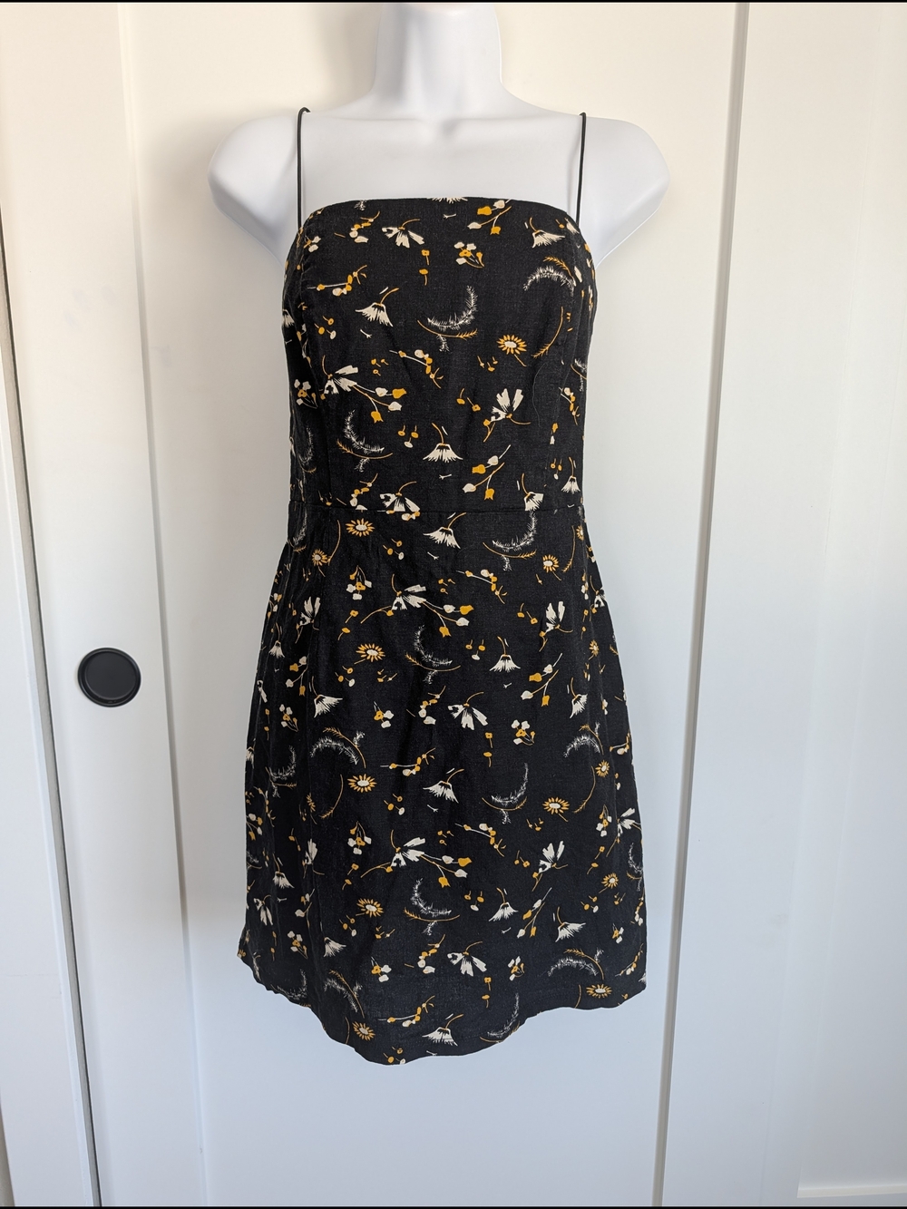 Urban Outfitters Black Mini Dress with Mustard & White Floral Print